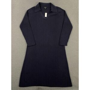 Talbots Sweater Dress Womens XL Navy Ribbed Knit Collared V Neck Long Sleeve NWT